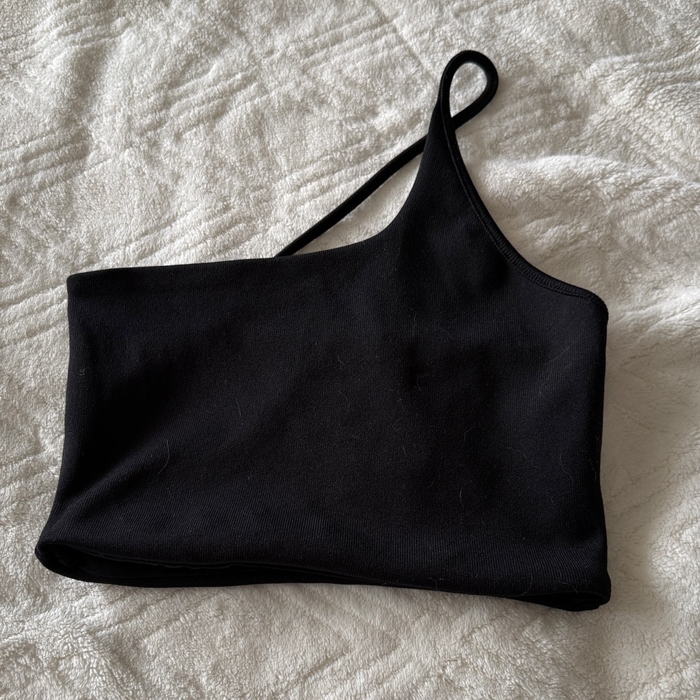 Zara Black One-Shoulder Crop Top with Thin Strap